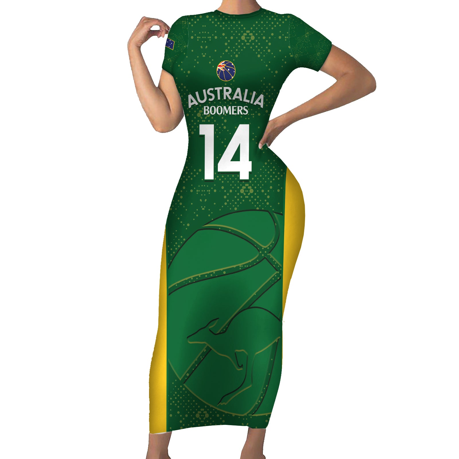 Custom Australia Basketball Short Sleeve Bodycon Dress Go Champions Aussie Boomers National Color