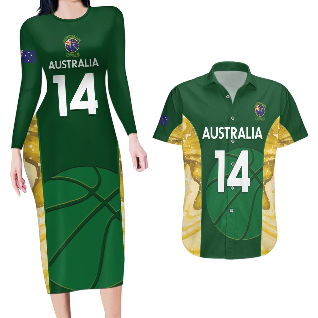 Custom Australia Basketball Couples Matching Long Sleeve Bodycon Dress and Hawaiian Shirt Go Champions Aussie Opals National Color