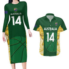 Custom Australia Basketball Couples Matching Long Sleeve Bodycon Dress and Hawaiian Shirt Go Champions Aussie Opals National Color