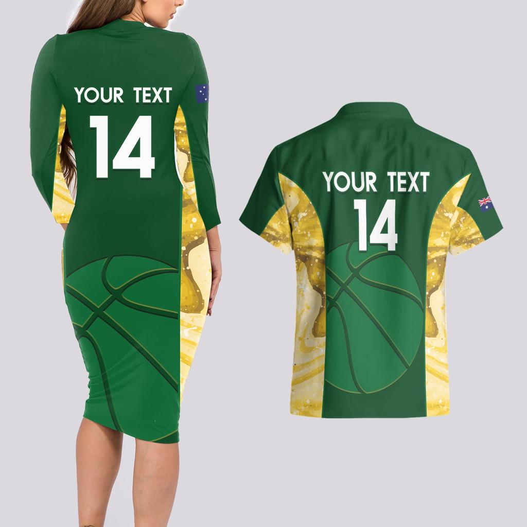 Custom Australia Basketball Couples Matching Long Sleeve Bodycon Dress and Hawaiian Shirt Go Champions Aussie Opals National Color