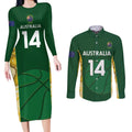 Custom Australia Basketball Couples Matching Long Sleeve Bodycon Dress and Long Sleeve Button Shirt Go Champions Aussie Opals National Color