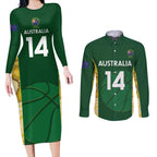 Custom Australia Basketball Couples Matching Long Sleeve Bodycon Dress and Long Sleeve Button Shirt Go Champions Aussie Opals National Color