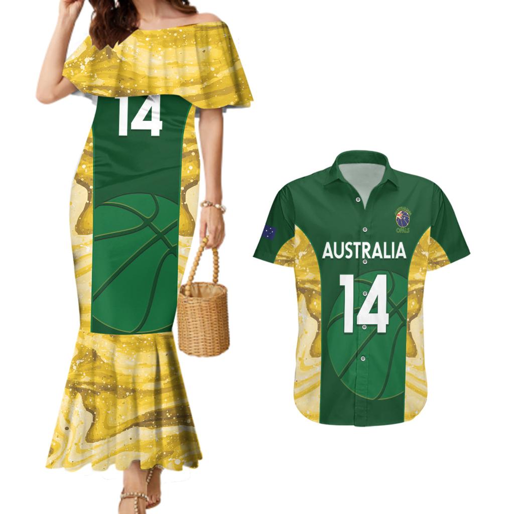 Custom Australia Basketball Couples Matching Mermaid Dress and Hawaiian Shirt Go Champions Aussie Opals National Color