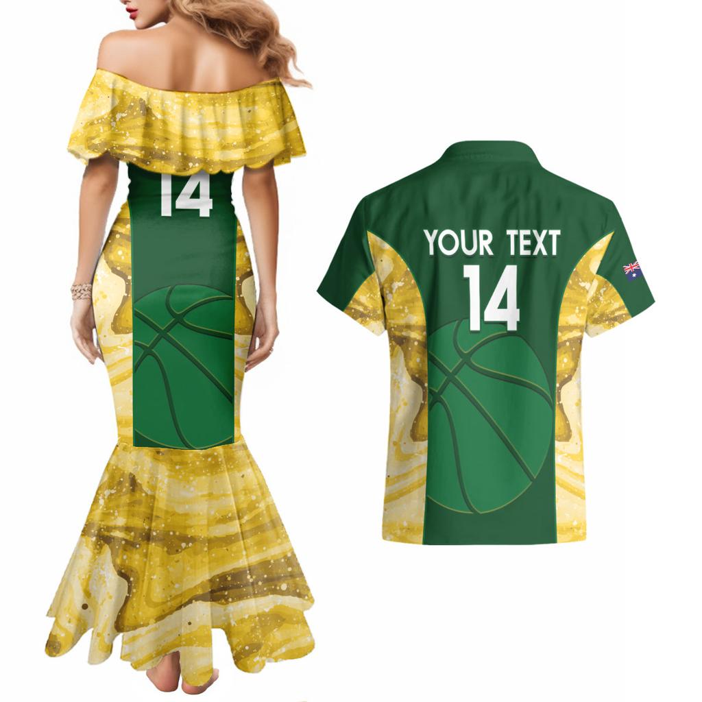 Custom Australia Basketball Couples Matching Mermaid Dress and Hawaiian Shirt Go Champions Aussie Opals National Color