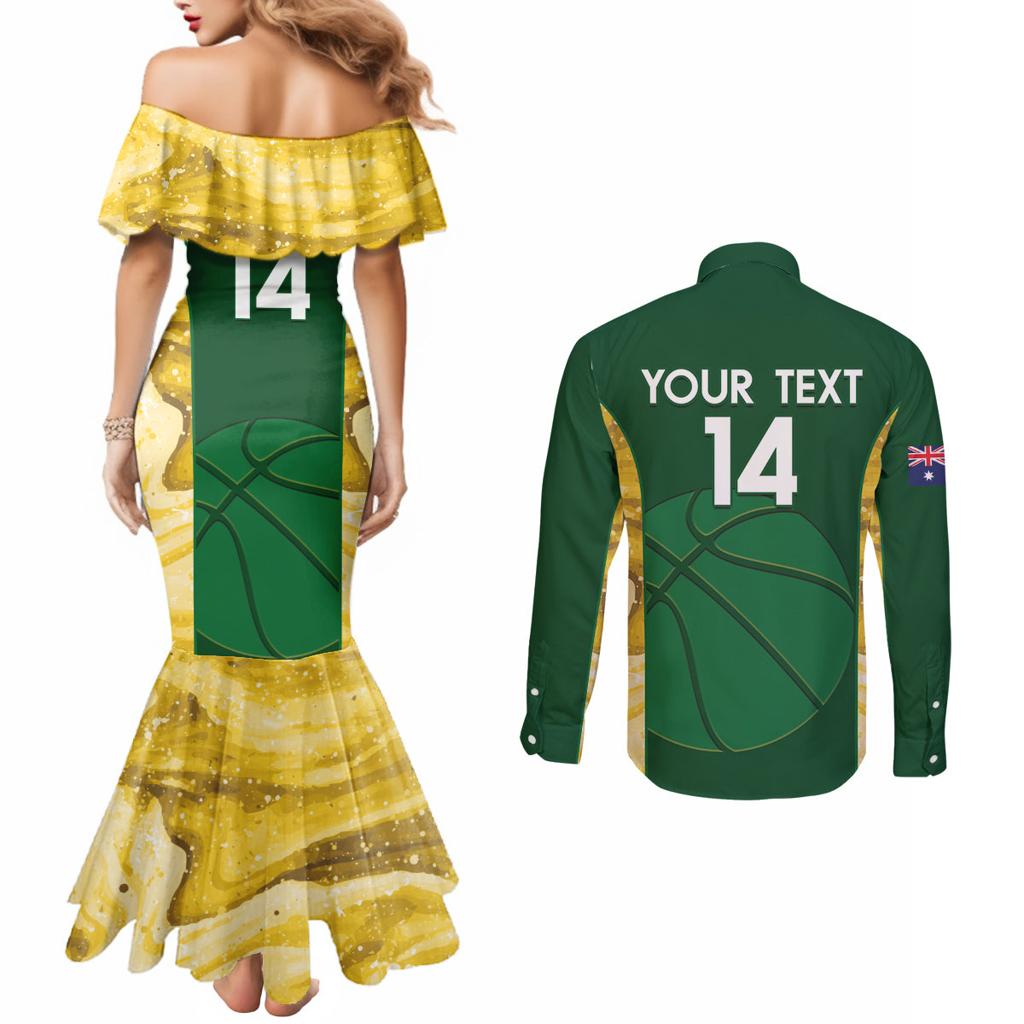 Custom Australia Basketball Couples Matching Mermaid Dress and Long Sleeve Button Shirt Go Champions Aussie Opals National Color