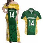 Custom Australia Basketball Couples Matching Off Shoulder Maxi Dress and Hawaiian Shirt Go Champions Aussie Opals National Color