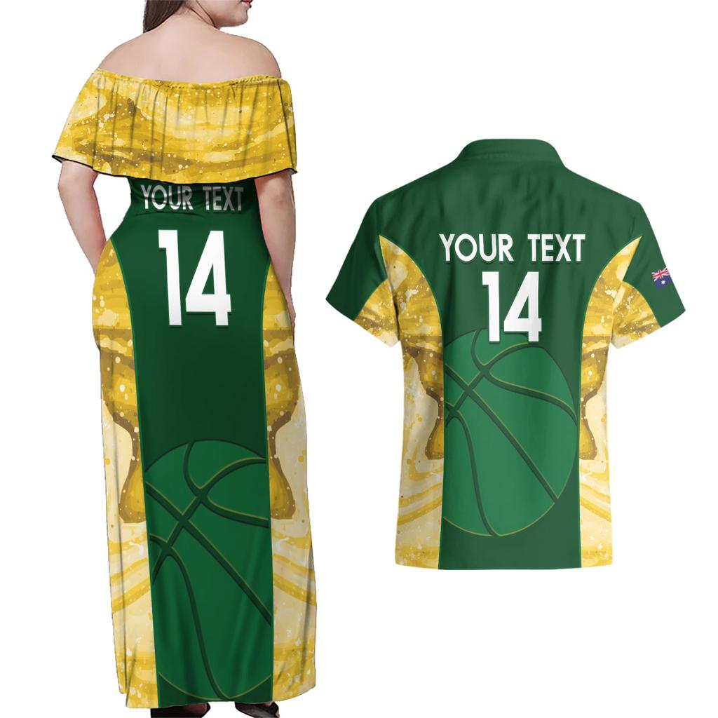 Custom Australia Basketball Couples Matching Off Shoulder Maxi Dress and Hawaiian Shirt Go Champions Aussie Opals National Color