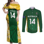 Custom Australia Basketball Couples Matching Off Shoulder Maxi Dress and Long Sleeve Button Shirt Go Champions Aussie Opals National Color