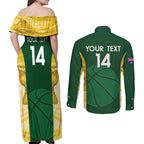 Custom Australia Basketball Couples Matching Off Shoulder Maxi Dress and Long Sleeve Button Shirt Go Champions Aussie Opals National Color