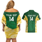 Custom Australia Basketball Couples Matching Off Shoulder Short Dress and Hawaiian Shirt Go Champions Aussie Opals National Color