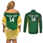 Custom Australia Basketball Couples Matching Off Shoulder Short Dress and Long Sleeve Button Shirt Go Champions Aussie Opals National Color