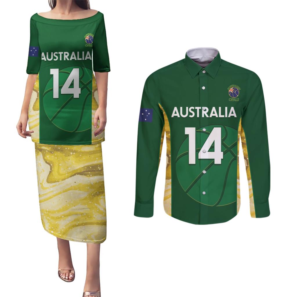 Custom Australia Basketball Couples Matching Puletasi and Long Sleeve Button Shirt Go Champions Aussie Opals National Color