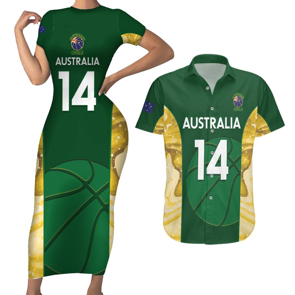 Custom Australia Basketball Couples Matching Short Sleeve Bodycon Dress and Hawaiian Shirt Go Champions Aussie Opals National Color