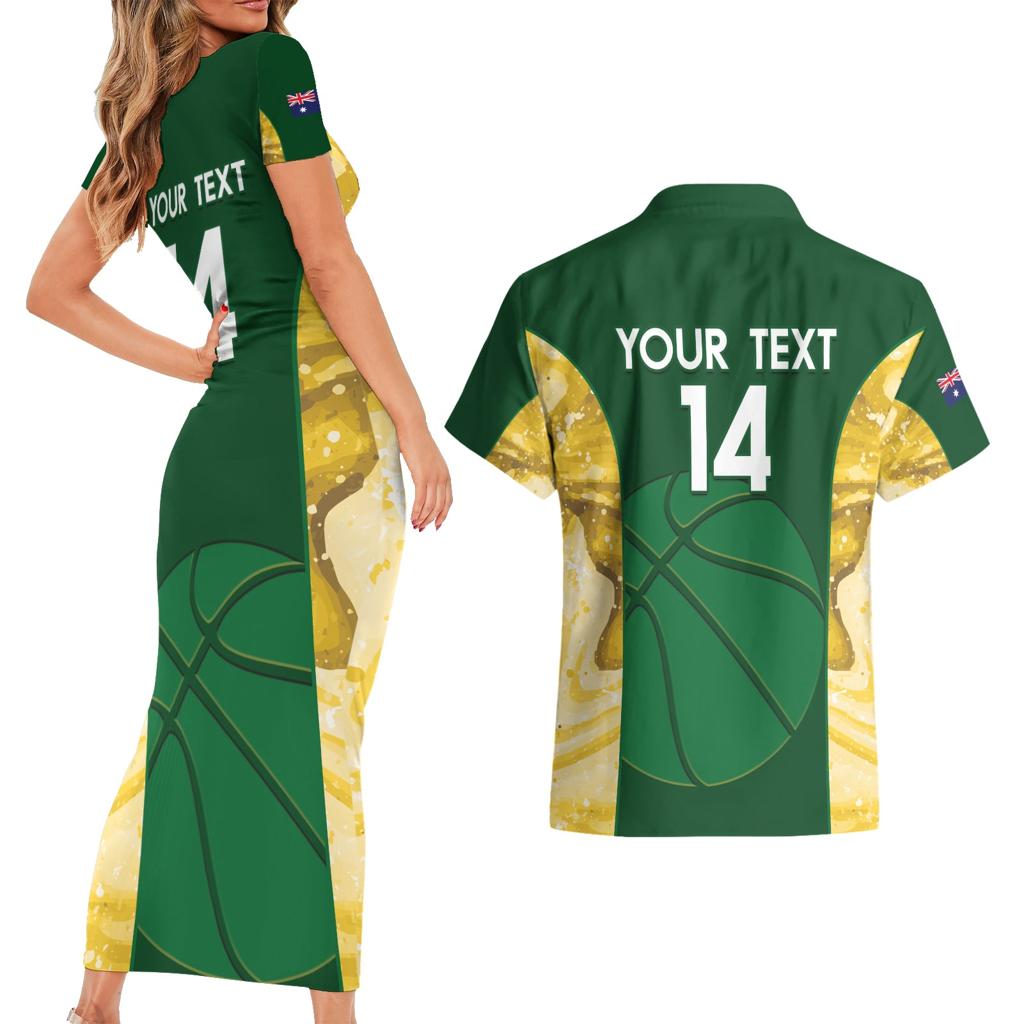 Custom Australia Basketball Couples Matching Short Sleeve Bodycon Dress and Hawaiian Shirt Go Champions Aussie Opals National Color