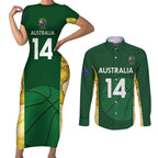 Custom Australia Basketball Couples Matching Short Sleeve Bodycon Dress and Long Sleeve Button Shirt Go Champions Aussie Opals National Color