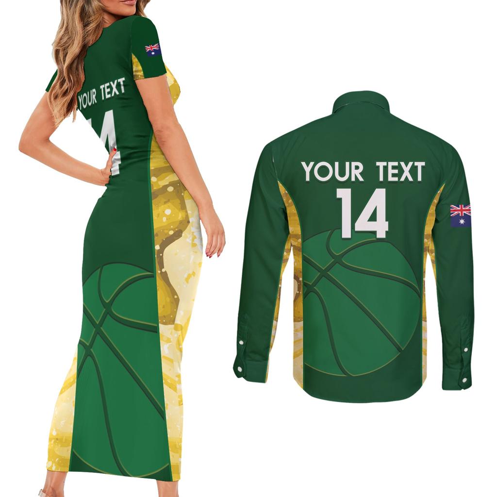 Custom Australia Basketball Couples Matching Short Sleeve Bodycon Dress and Long Sleeve Button Shirt Go Champions Aussie Opals National Color