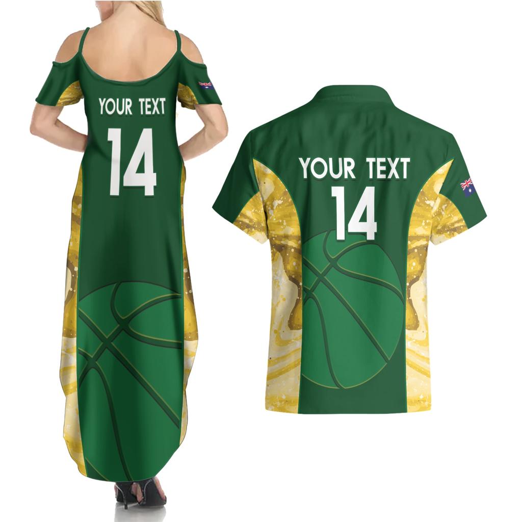 Custom Australia Basketball Couples Matching Summer Maxi Dress and Hawaiian Shirt Go Champions Aussie Opals National Color