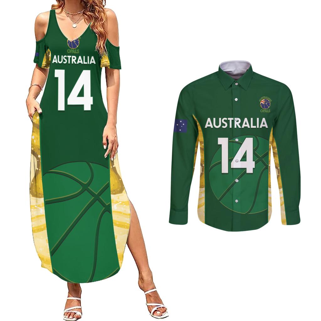 Custom Australia Basketball Couples Matching Summer Maxi Dress and Long Sleeve Button Shirt Go Champions Aussie Opals National Color