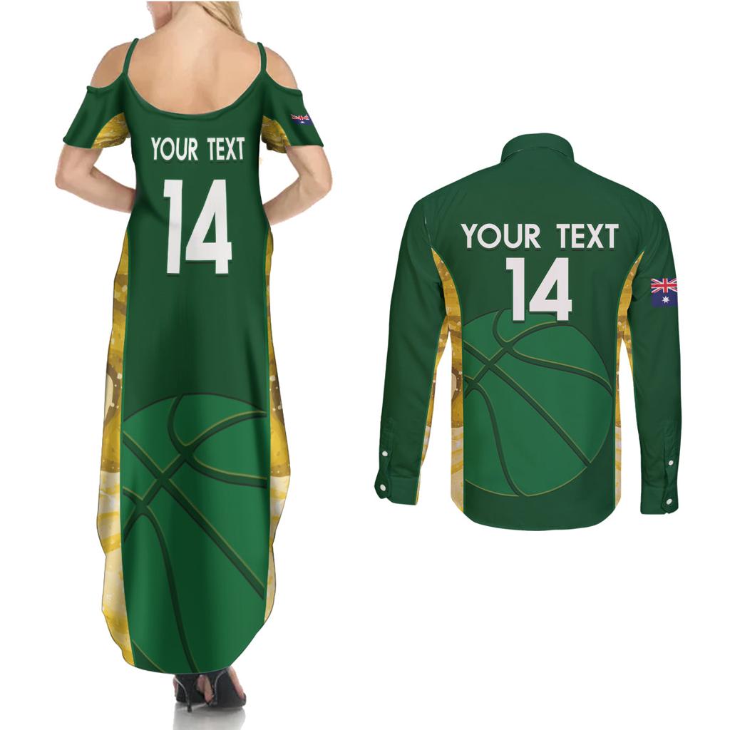Custom Australia Basketball Couples Matching Summer Maxi Dress and Long Sleeve Button Shirt Go Champions Aussie Opals National Color