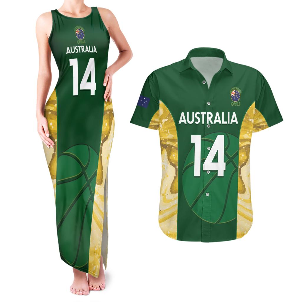 Custom Australia Basketball Couples Matching Tank Maxi Dress and Hawaiian Shirt Go Champions Aussie Opals National Color