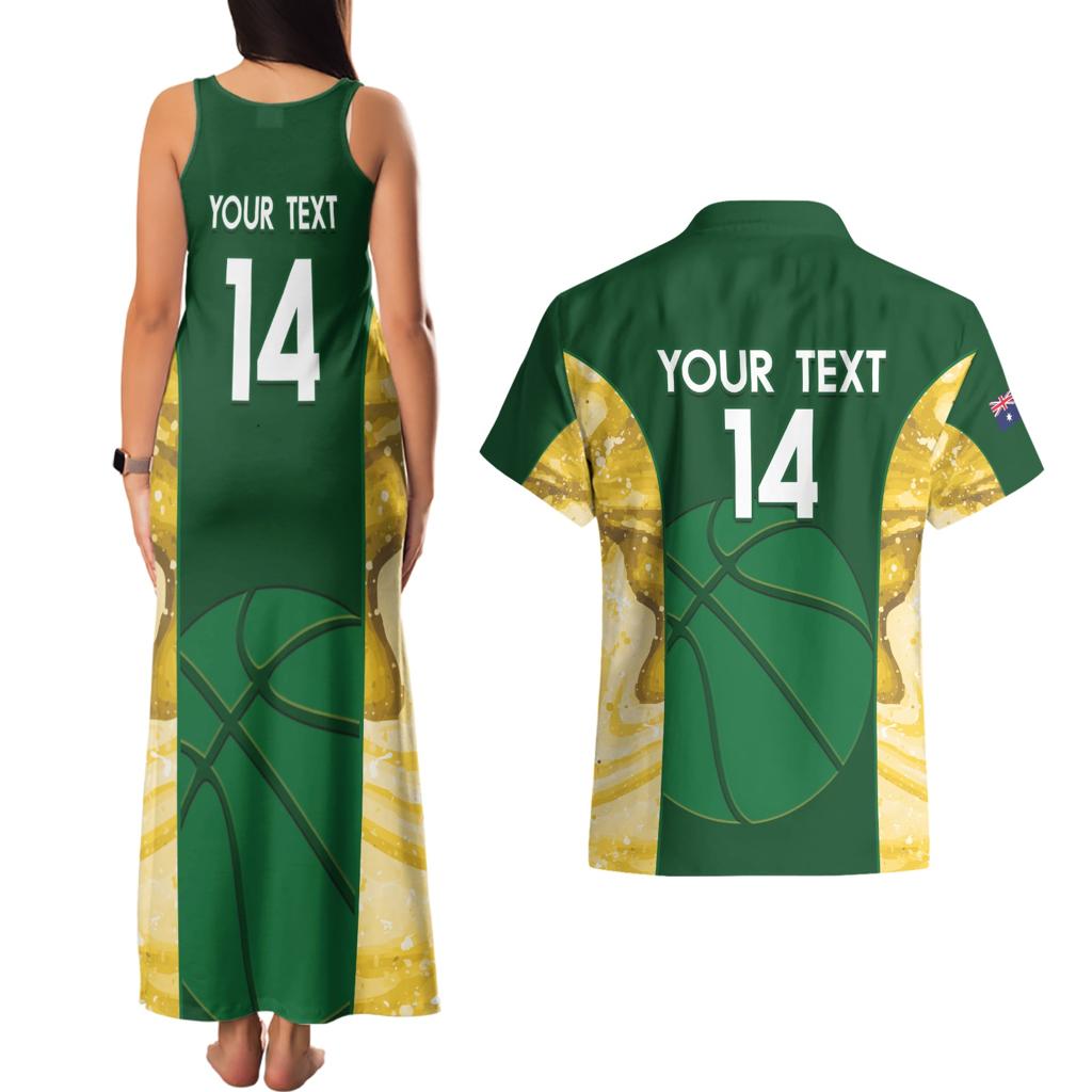 Custom Australia Basketball Couples Matching Tank Maxi Dress and Hawaiian Shirt Go Champions Aussie Opals National Color