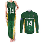 Custom Australia Basketball Couples Matching Tank Maxi Dress and Long Sleeve Button Shirt Go Champions Aussie Opals National Color