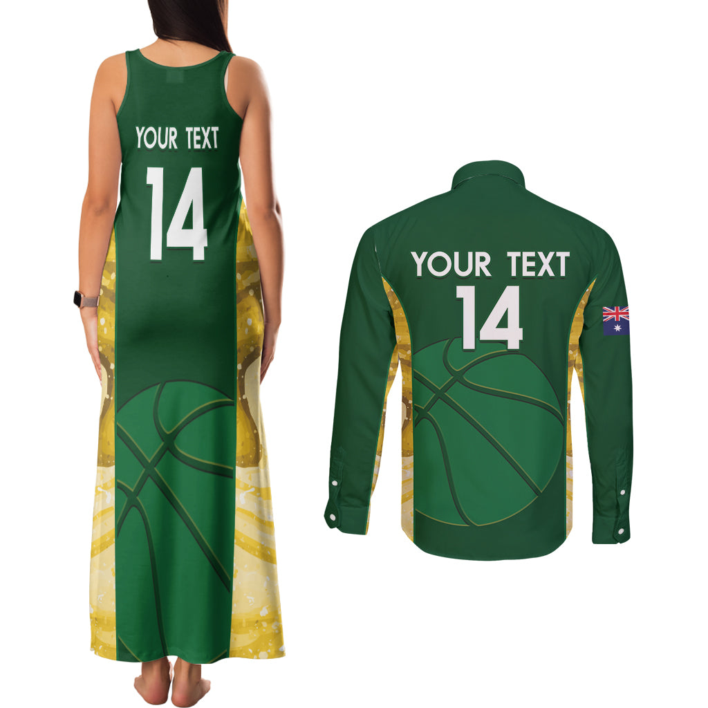 Custom Australia Basketball Couples Matching Tank Maxi Dress and Long Sleeve Button Shirt Go Champions Aussie Opals National Color