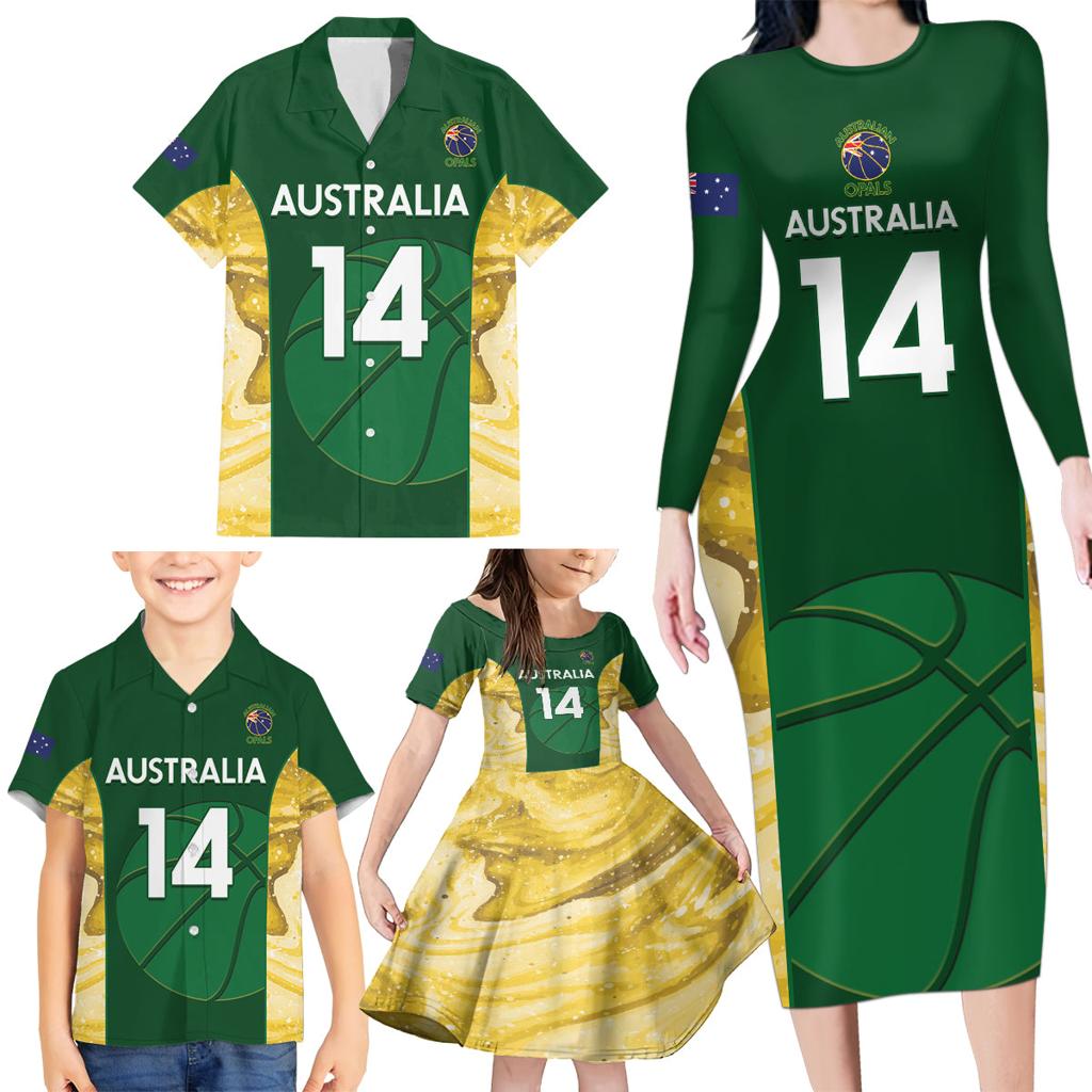Custom Australia Basketball Family Matching Long Sleeve Bodycon Dress and Hawaiian Shirt Go Champions Aussie Opals National Color