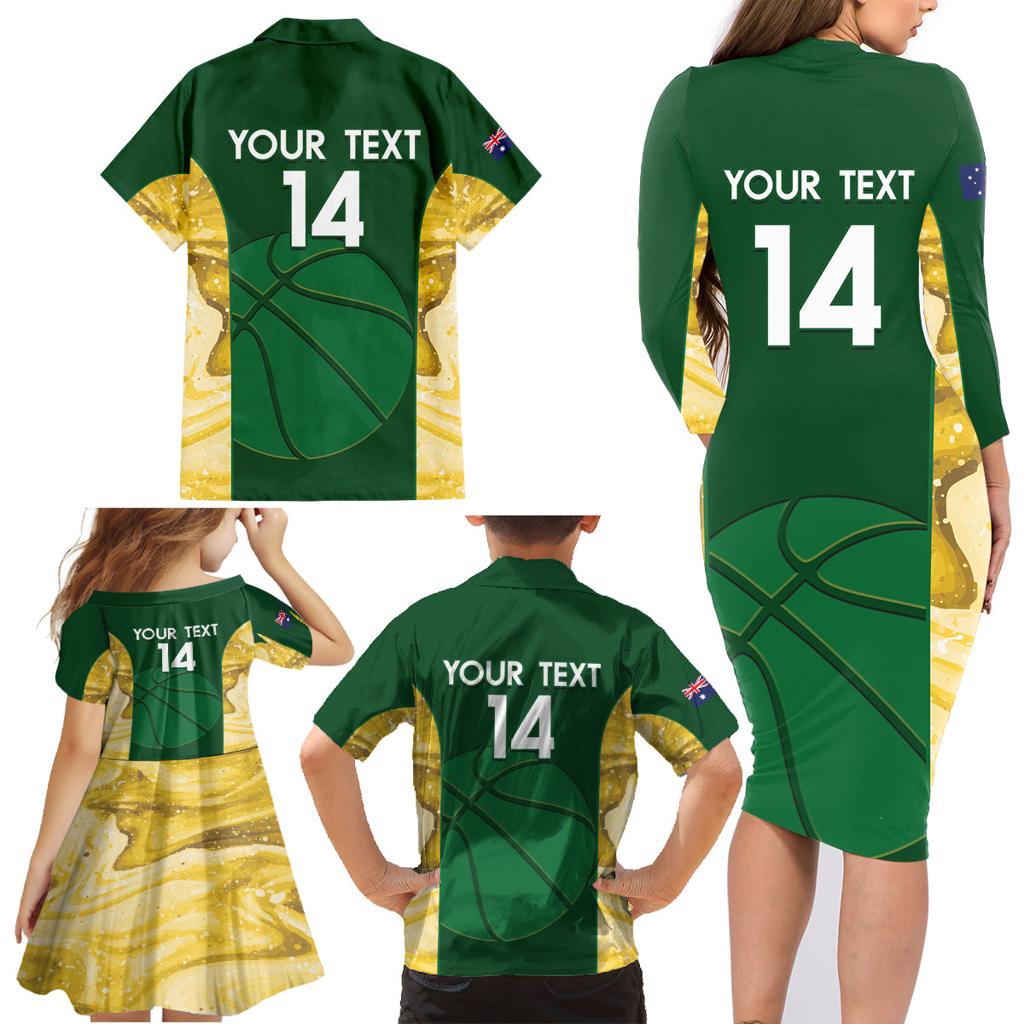 Custom Australia Basketball Family Matching Long Sleeve Bodycon Dress and Hawaiian Shirt Go Champions Aussie Opals National Color