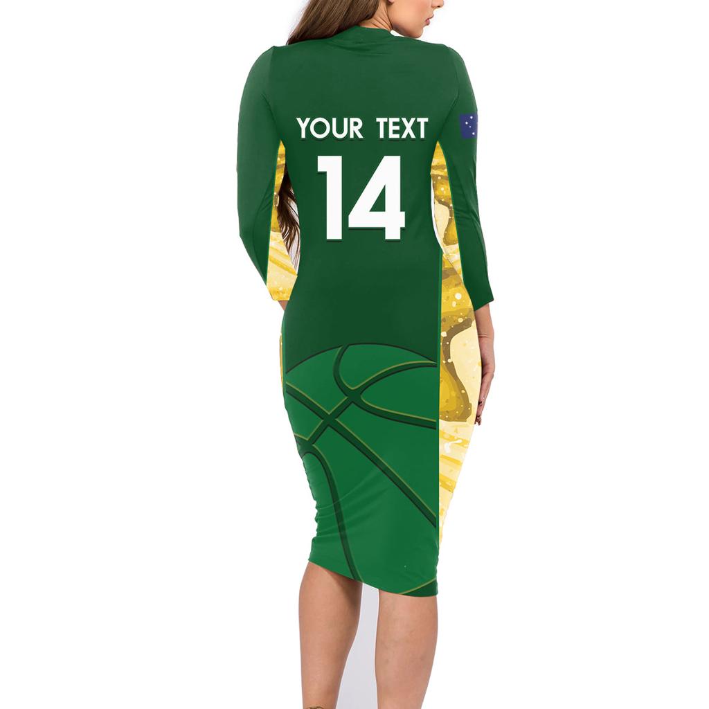 Custom Australia Basketball Family Matching Long Sleeve Bodycon Dress and Hawaiian Shirt Go Champions Aussie Opals National Color