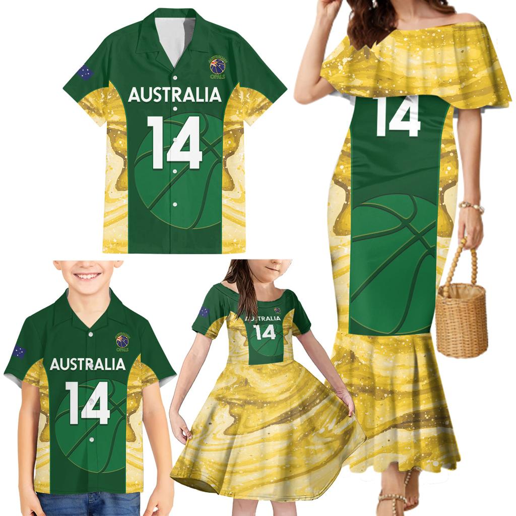 Custom Australia Basketball Family Matching Mermaid Dress and Hawaiian Shirt Go Champions Aussie Opals National Color