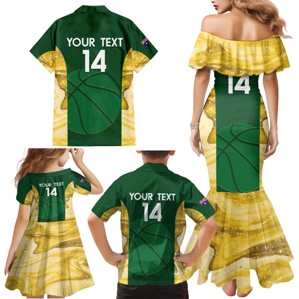 Custom Australia Basketball Family Matching Mermaid Dress and Hawaiian Shirt Go Champions Aussie Opals National Color