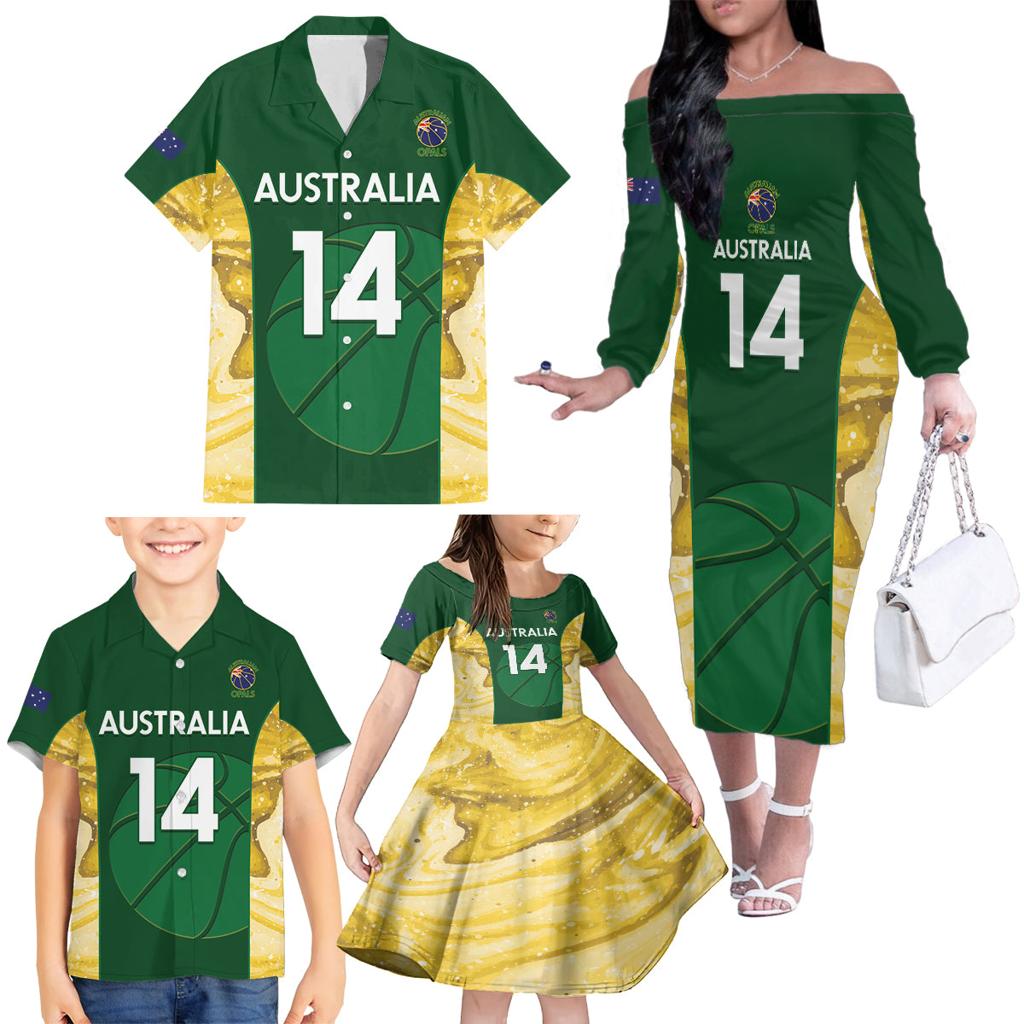 Custom Australia Basketball Family Matching Off The Shoulder Long Sleeve Dress and Hawaiian Shirt Go Champions Aussie Opals National Color
