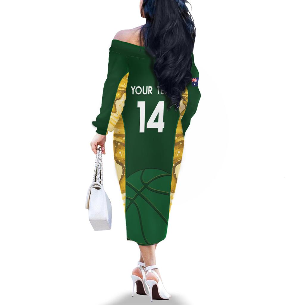 Custom Australia Basketball Family Matching Off The Shoulder Long Sleeve Dress and Hawaiian Shirt Go Champions Aussie Opals National Color