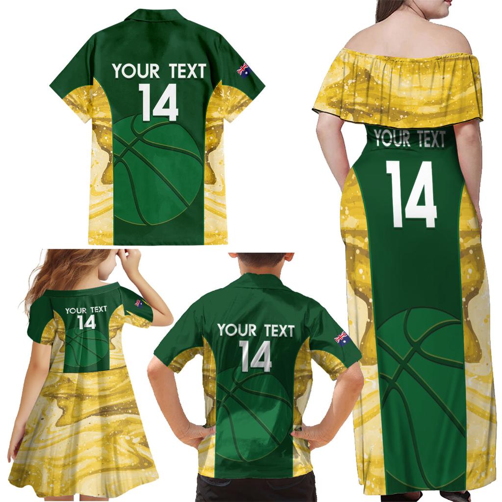 Custom Australia Basketball Family Matching Off Shoulder Maxi Dress and Hawaiian Shirt Go Champions Aussie Opals National Color