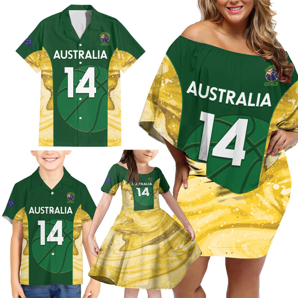 Custom Australia Basketball Family Matching Off Shoulder Short Dress and Hawaiian Shirt Go Champions Aussie Opals National Color