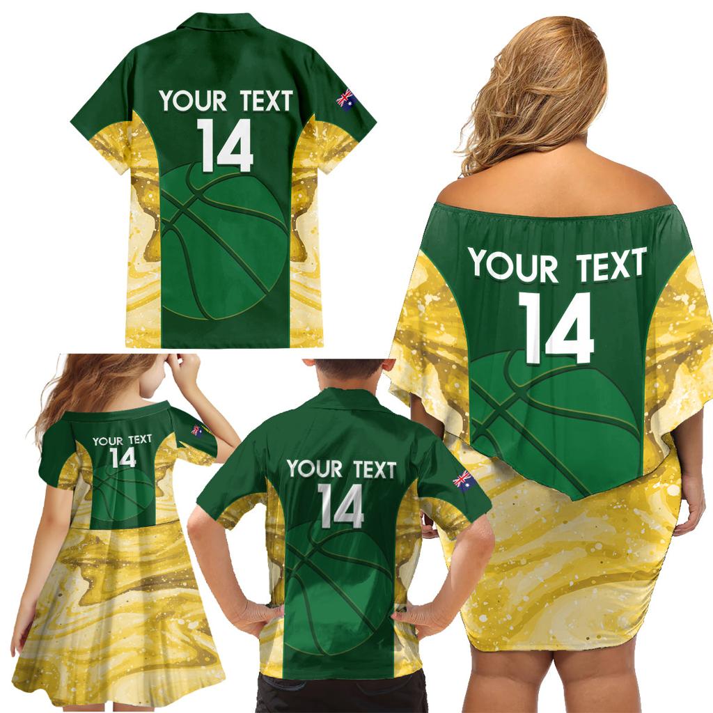 Custom Australia Basketball Family Matching Off Shoulder Short Dress and Hawaiian Shirt Go Champions Aussie Opals National Color