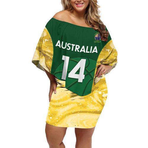 Custom Australia Basketball Family Matching Off Shoulder Short Dress and Hawaiian Shirt Go Champions Aussie Opals National Color