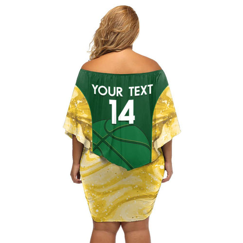 Custom Australia Basketball Family Matching Off Shoulder Short Dress and Hawaiian Shirt Go Champions Aussie Opals National Color
