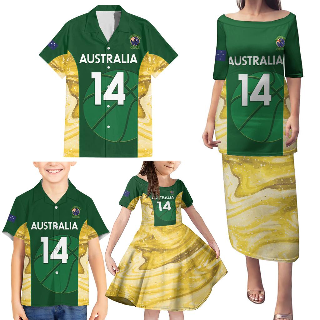 Custom Australia Basketball Family Matching Puletasi and Hawaiian Shirt Go Champions Aussie Opals National Color