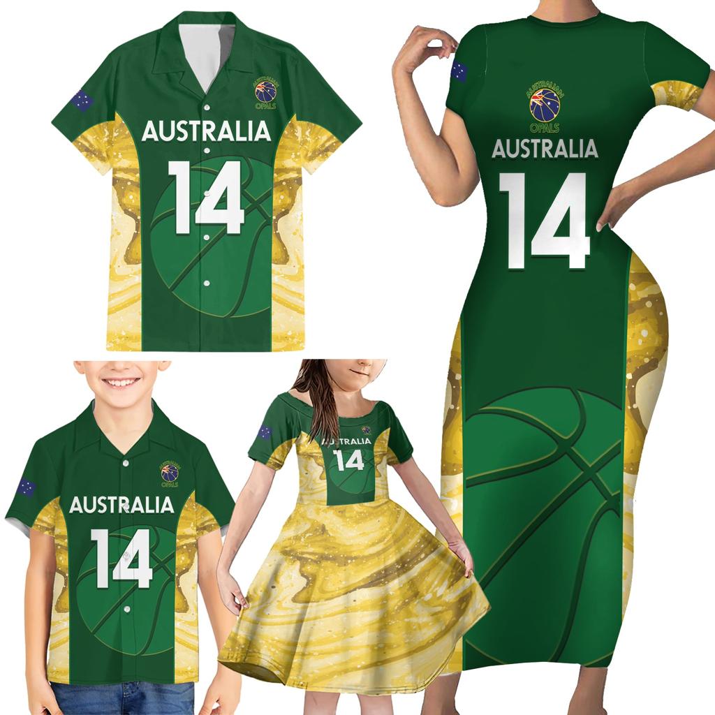 Custom Australia Basketball Family Matching Short Sleeve Bodycon Dress and Hawaiian Shirt Go Champions Aussie Opals National Color