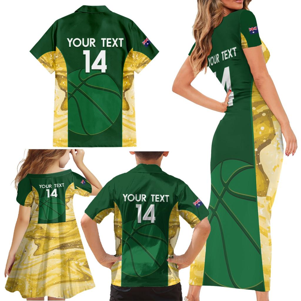 Custom Australia Basketball Family Matching Short Sleeve Bodycon Dress and Hawaiian Shirt Go Champions Aussie Opals National Color
