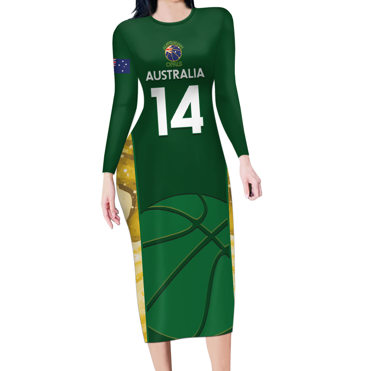 Custom Australia Basketball Long Sleeve Bodycon Dress Go Champions Aussie Opals National Color