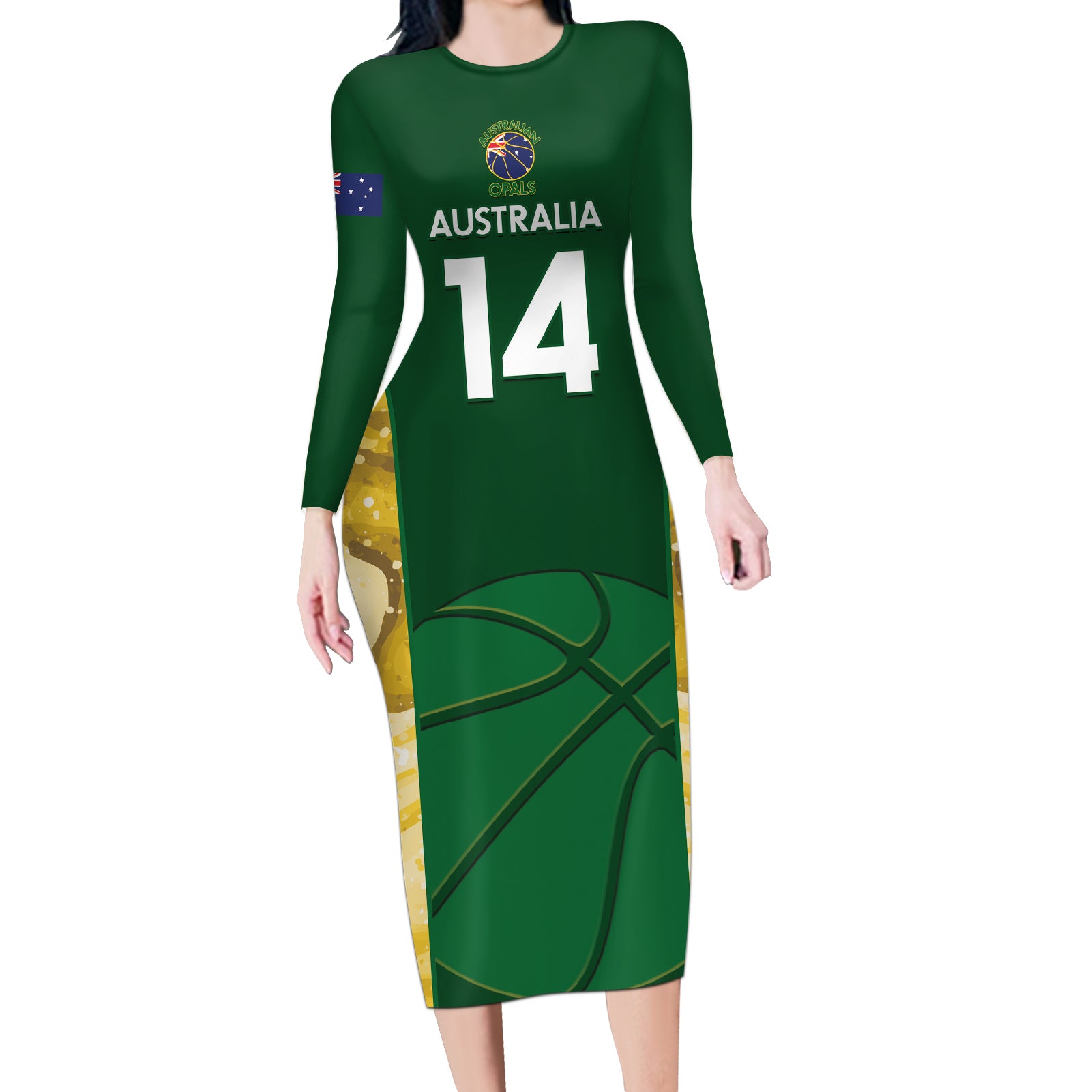 Custom Australia Basketball Long Sleeve Bodycon Dress Go Champions Aussie Opals National Color