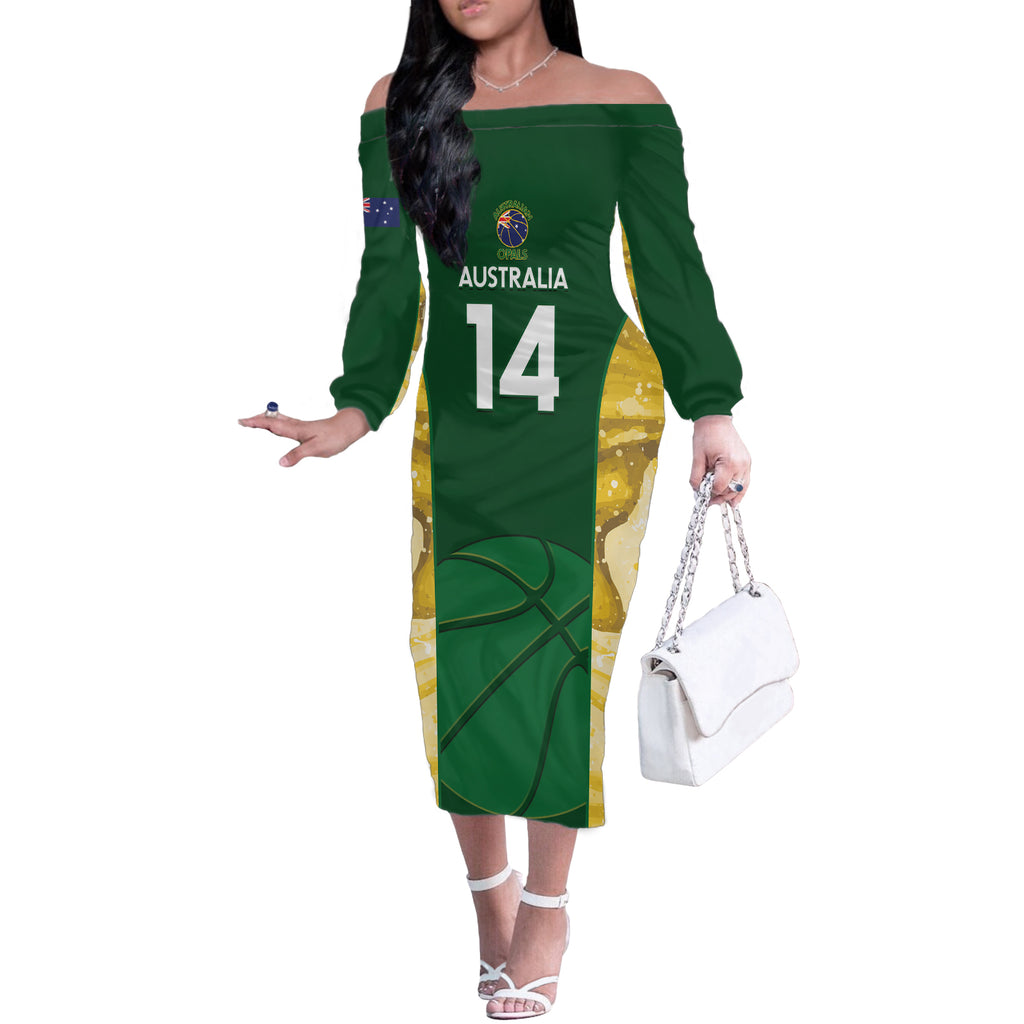 Custom Australia Basketball Off The Shoulder Long Sleeve Dress Go Champions Aussie Opals National Color