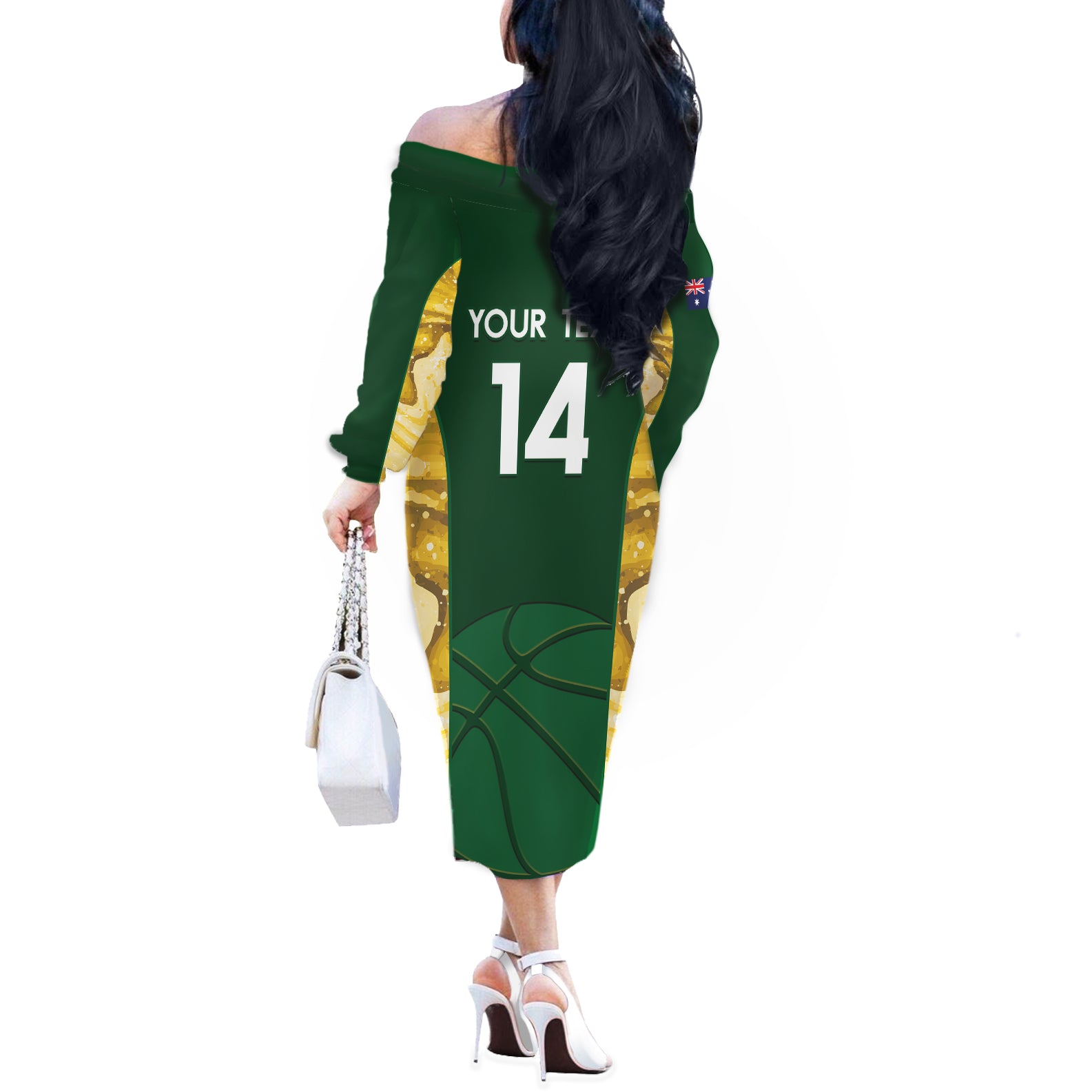 Custom Australia Basketball Off The Shoulder Long Sleeve Dress Go Champions Aussie Opals National Color