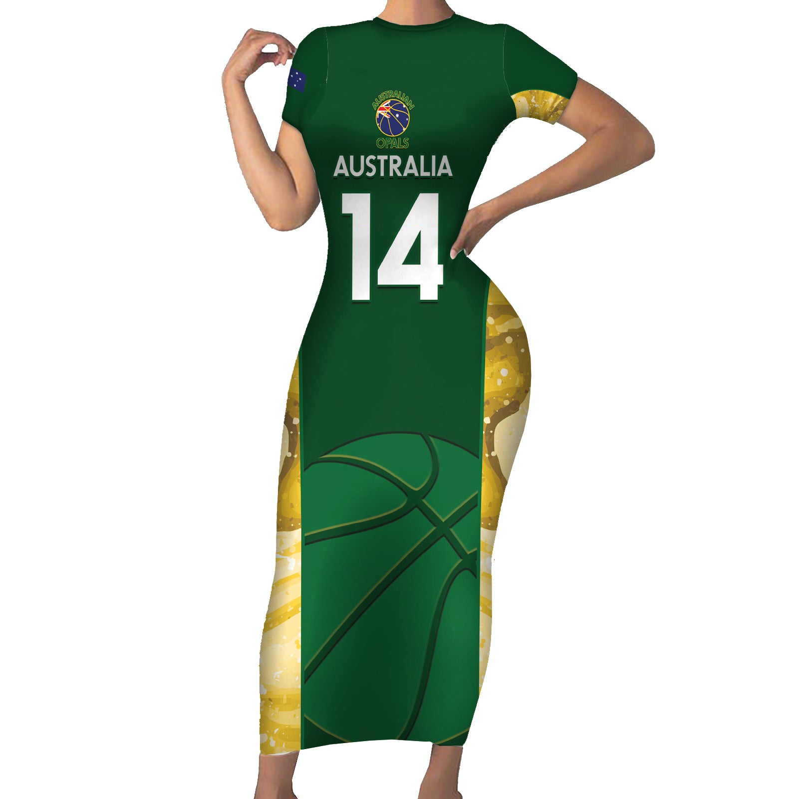 Custom Australia Basketball Short Sleeve Bodycon Dress Go Champions Aussie Opals National Color