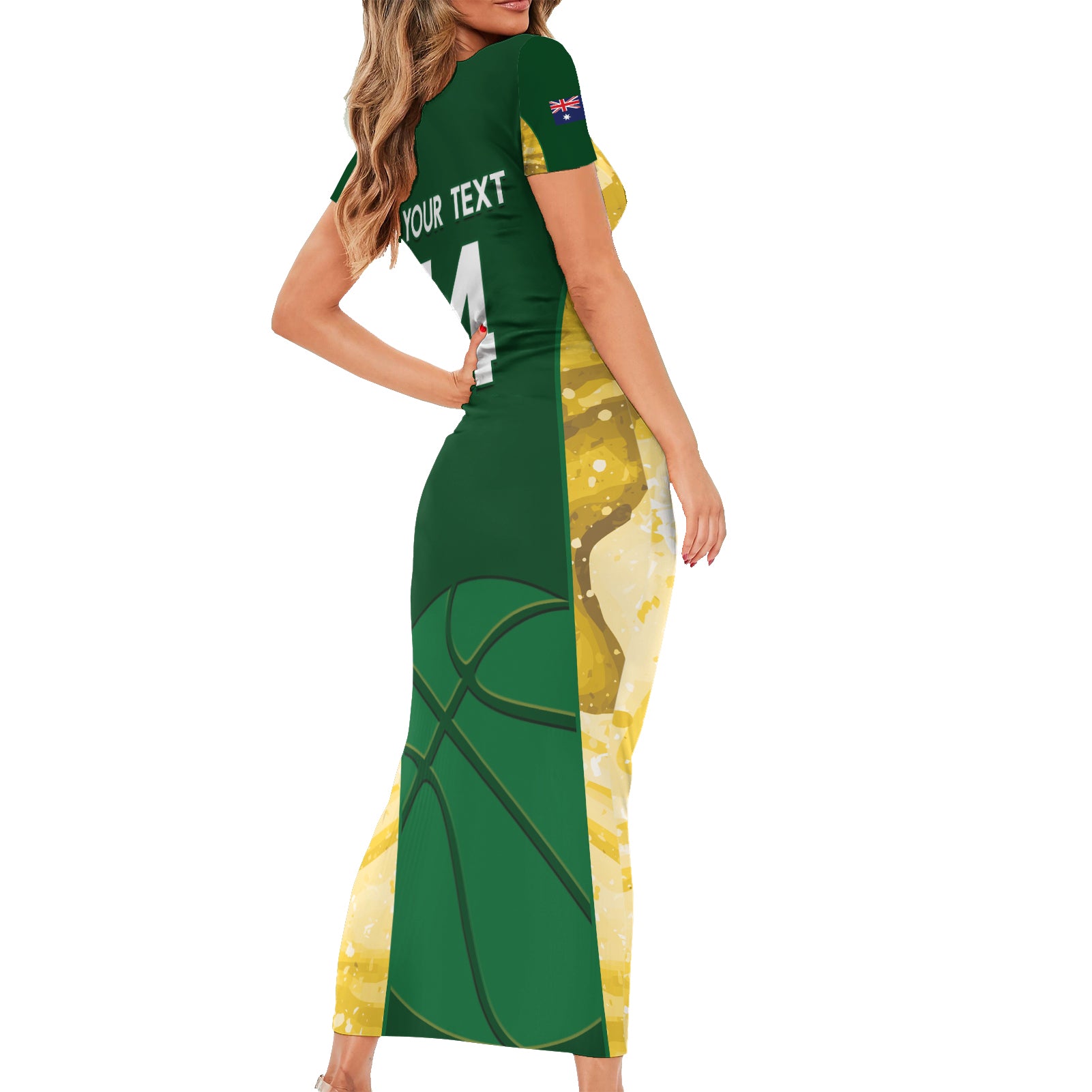 Custom Australia Basketball Short Sleeve Bodycon Dress Go Champions Aussie Opals National Color