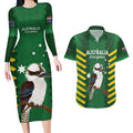 Custom Australia Field Hockey Couples Matching Long Sleeve Bodycon Dress and Hawaiian Shirt Go Champions Kookaburras National Color