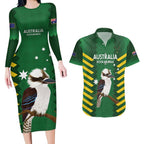 Custom Australia Field Hockey Couples Matching Long Sleeve Bodycon Dress and Hawaiian Shirt Go Champions Kookaburras National Color
